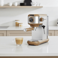 ماكينة اسبريسو ريبون 1450 واط 1 لتر خشبية مع عصا ر...