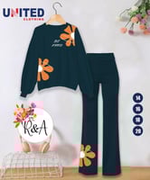 طقم خروجي بناتي أنيق لون اخضر مزين بزهور برتقالية