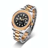 ساعة رجالية فاخرة لون فضي ذهبي تصميم مستوحى عالمي...