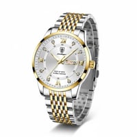 ساعة رجالية فاخرة لون فضي مطعم بالذهبي ستايل أنيق...