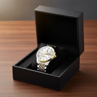 ساعة رجالية فاخرة لون فضي مطعم بالذهبي ستايل أنيق...