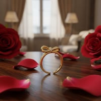 خاتم نسائي رقيق شكل فيونكة مطلي بالذهب عيار 18 قير...