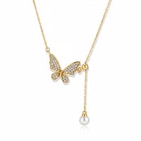 قلادة نسائية مطلية ذهب عيار 18 تصميم شكل فراشة مزي...