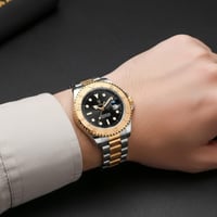 ساعة رجالية فاخرة لون فضي ذهبي تصميم مستوحى عالمي...