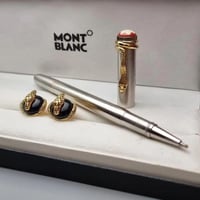 طقم قلم مونت بلانك أسود + كبك متناسق