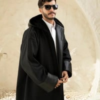 فروة شتوية قماش جوخ مع جلد على الاطراف