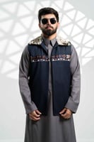 سديري قماش خلية كحلي بياقة فرو ايطالي