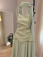 فستان سهرة لون اخضر كورسيه