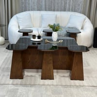 طقم طاولات ضيافة بني مع 6 خدمه