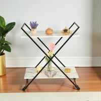 عربه تقديم شكل اكس سطح خشب ابيض شبيه بالرخام عرض