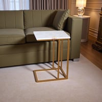 طاولة خدمة أنيقة ديكور قواعد حديد لون ذهبي وسطح خش...