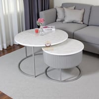 طقم طاولتين سطح خشب لون أبيض شبيه الرخام