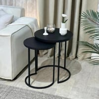 طقم طاولتين جانبية فاخرة – خشب سنديان أسود وهيكل م...