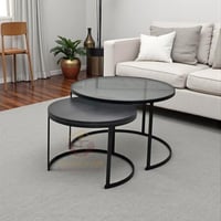 طقم طاولتين متداخلتين دائرية - سطح قزاز وخشب اسود