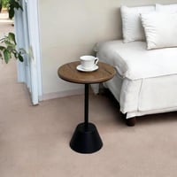 طاولة جانبية دائرية – تصميم صاج معدني مع سطح خشبي...