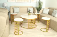 طقم طاوله حديد ليزر سطح خشب شكل ماركه