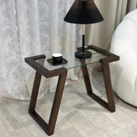 طاولة خدمة خشب سطح زجاج شفاف