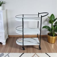 عربة تقديم نصف دائرة ثلاثة دور سطح شبيه الرخام