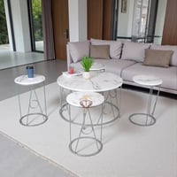 طقم طاولات تقديم وخدمة لون فضي 5 قطع السطح خشب بشك...