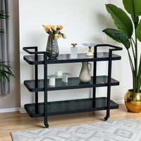 عربه تقديم حديد سطح زجاج لون اسود