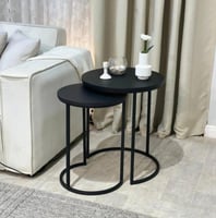 طقم طاولتين جانبية فاخرة – خشب سنديان أسود وهيكل م...