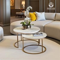 طقم طاولتين سطح خشب شكل رخام لون ذهبي