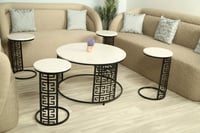 طقم طاوله حديد ليزر سطح خشب شكل ماركه