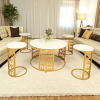 طقم طاوله حديد ليزر سطح خشب شكل ماركه