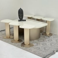 طقم طاولات بديل رخام 7قطع قاعد خشب