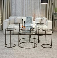 طقم طاولات ضيافة لون بني زجاج شفاف مع 4 خدمه