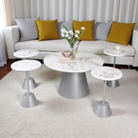 طقم طاولات ضيافة 5 قطع لون فضي سطح خشب شبيه الرخام