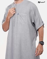 جلابيه كتان راقي نص كم مطرز رجالي موديل 247
