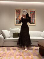 فستان بني راقي باكمام منفصله