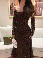 فستان بني راقي باكمام منفصله