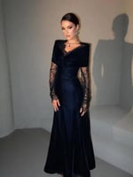 فستان كحلي قطيفه