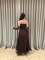 فستان بني راقي باكمام منفصله