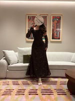 فستان بني راقي باكمام منفصله