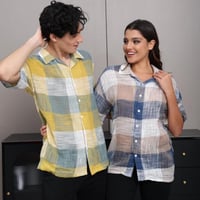 قميص اوفر سايز كتان بأكمام قصيرة - Oversized Shirt