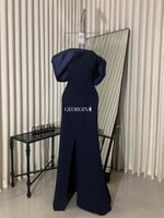 فستان سهرة كحلي طويل كرب استرتش | فستان الروبي