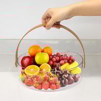 صينية تقديم اكرلك شفافة بغطاء ومقبض بني صغير