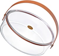 صينية تقديم اكرلك شفافة بغطاء ومقبض بني صغير