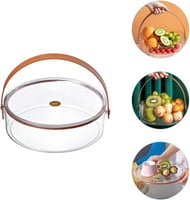 صينية تقديم اكرلك شفافة بغطاء ومقبض بني كبير