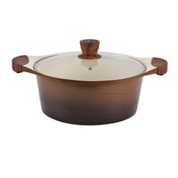 قدر سيراميك بني بغطاء زجاج مقاس 28سم