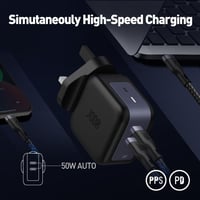 شاحن جداري جودا بقوة 50 واط بمنفذين تايب سي - اسود