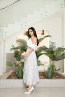 فستان فضي بتطريز كامل