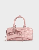 Kadee Metallic Ruched Bow-Charm Bowling Bag - Aura...