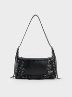 Xylia Grommet Lace-Up Shoulder Bag - Noir