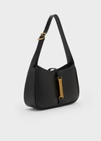 Cesia Metallic Accent Shoulder Bag - Black