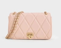 Arwen Diamond-Quilt Shoulder Bag - Light Pink