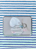 Crochet Bow Beaded Charm - Sea Salt Blue